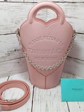 Tiffany & Co. Blush Pink Leather Bucket Crossbody with Silver Chain